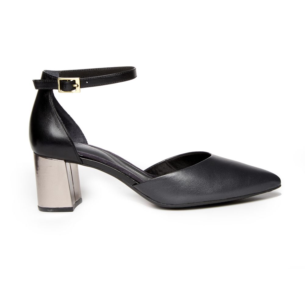 Rockport Total Motion Salima Ankle-Strap Heel - Womens Pumps - Black - NZ (AJN-036871)